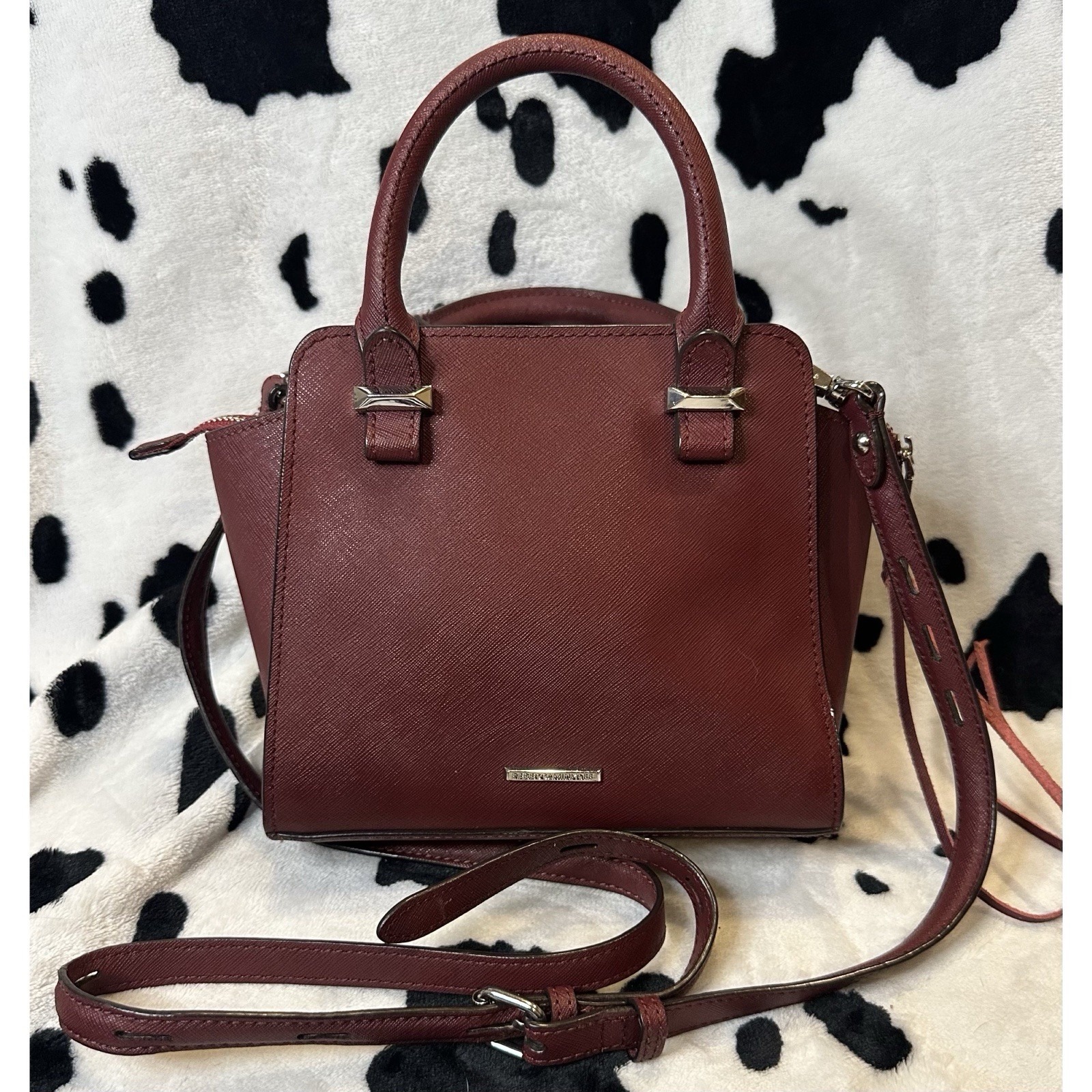 Rebecca Minkoff Mab Tote Mini Burgundy Saffiano Leather Crossbody Bag Handbag